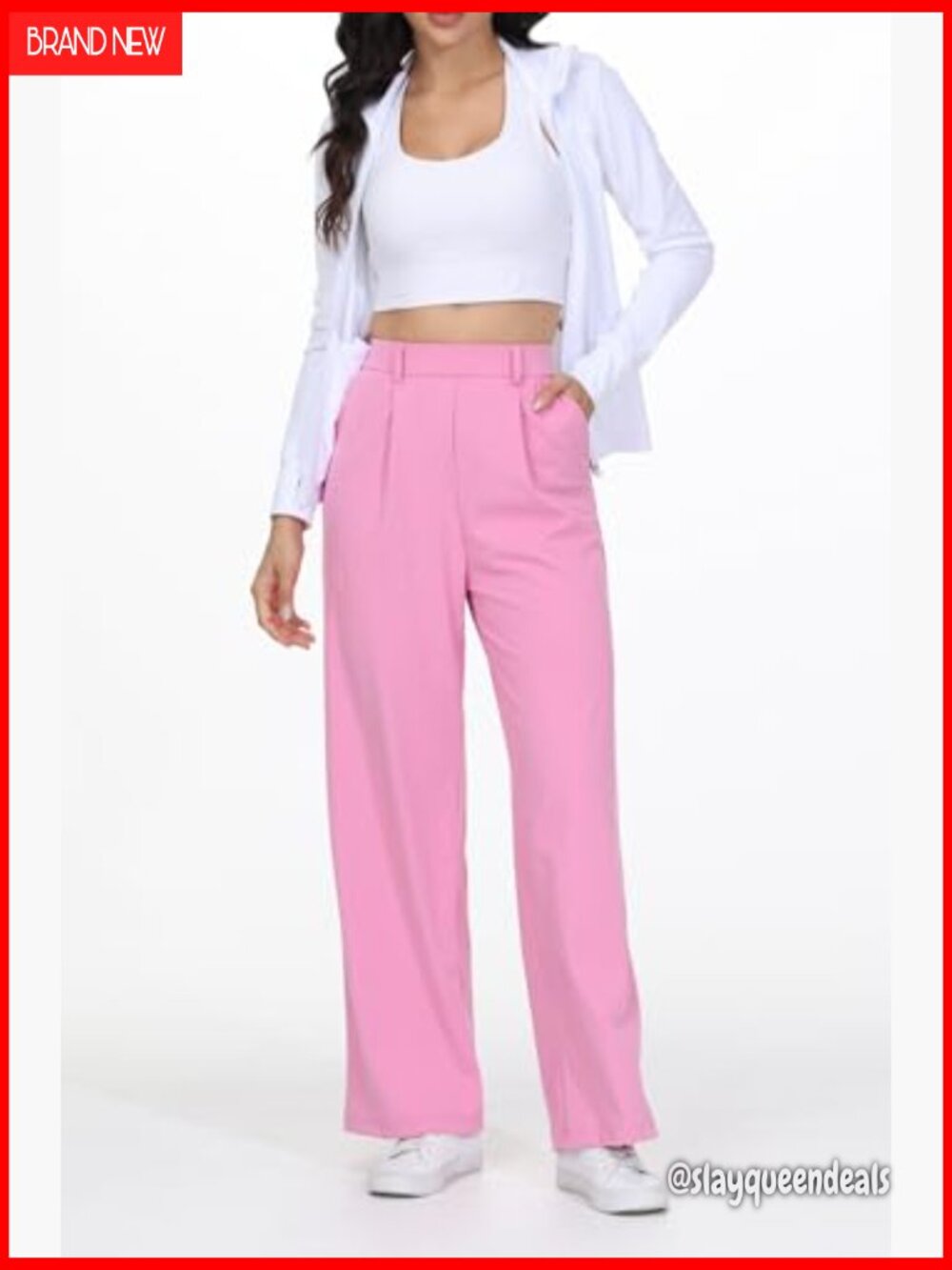 Wide Leg Stretch Sweatpants High Waist Pleated Office Yoga Pants - Picture 4 of 6